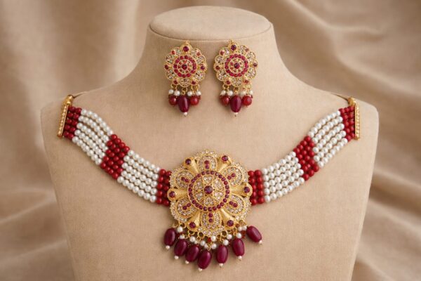 Gulabi Floral Pearl Choker Set
