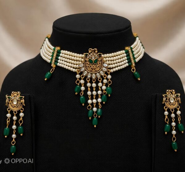 Antique Pearl Green Kundan Choker Set