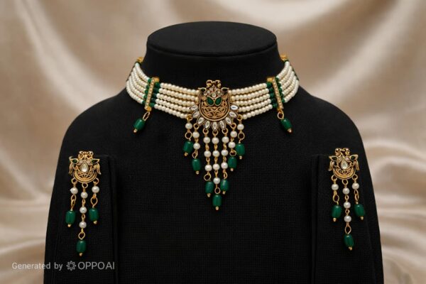 Antique Pearl Green Kundan Choker Set