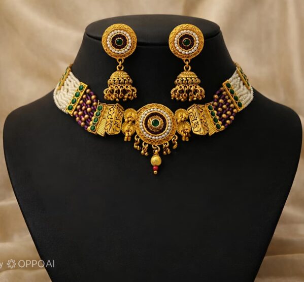 Temple Pearl Kundan Choker Set