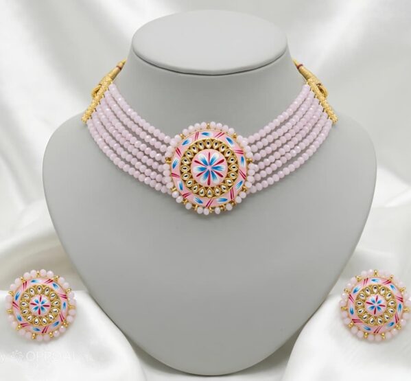 Pink Meenakari Pearl Choker Set
