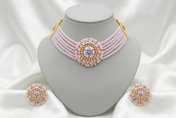 Pink Meenakari Pearl Choker Set