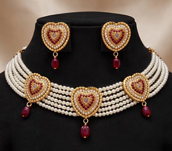 Ruby Heart Pearl Kundan Choker Set