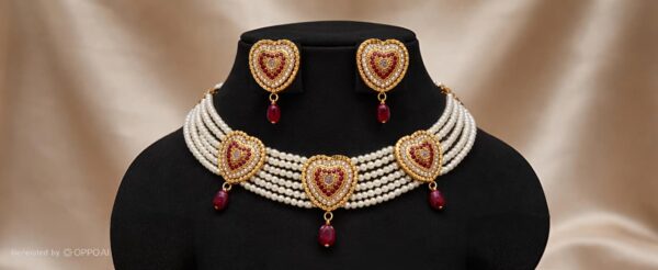 Ruby Heart Pearl Kundan Choker Set
