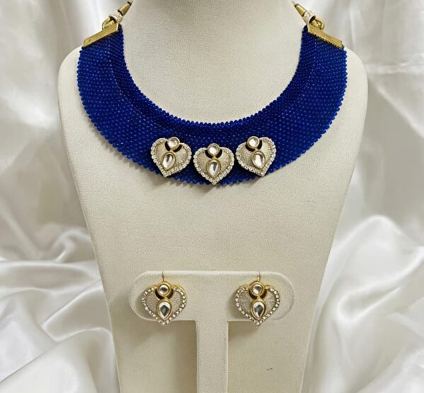 Royal Blue Beaded Polki Choker Set