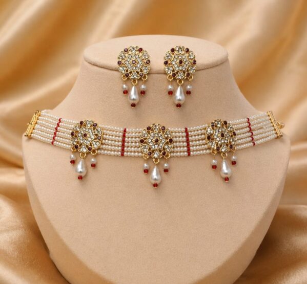 Ruby Pearl Floral Kundan Choker Set