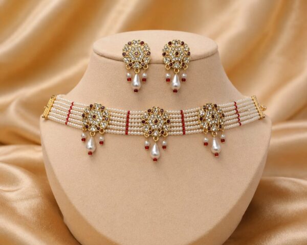 Ruby Pearl Floral Kundan Choker Set