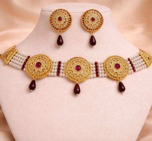Antique Ruby Pearl Temple Choker Set