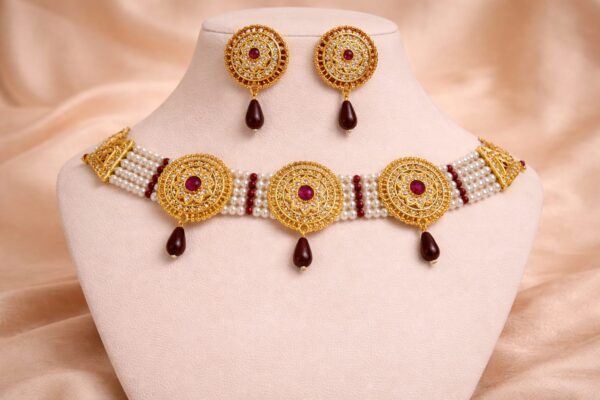 Antique Ruby Pearl Temple Choker Set