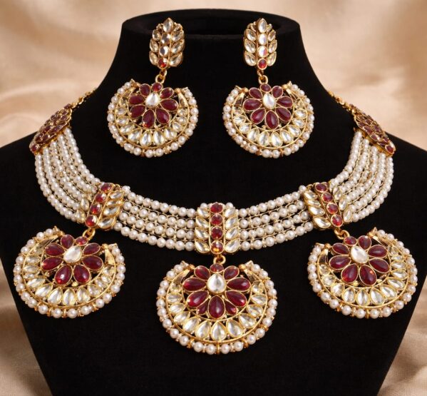 Royal Ruby Kundan Pearl Bridal Choker Set