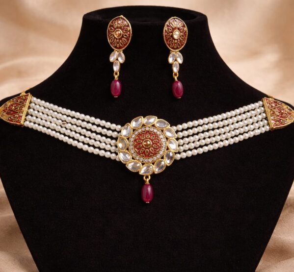 Elegant Pearl Kundan Floral Choker Set