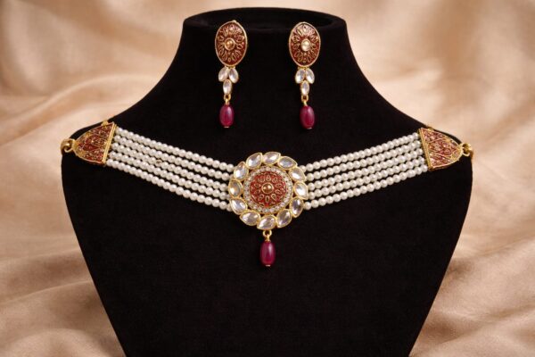 Elegant Pearl Kundan Floral Choker Set