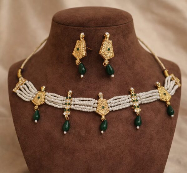 Classic Pearl Kundan Drop Choker Set