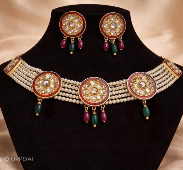 Royal Pearl Kundan Disc Choker Set