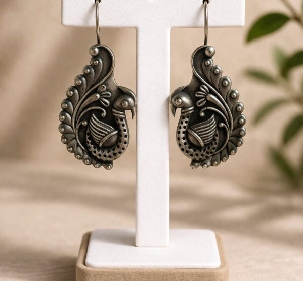 Peacock Heritage German Silver Earrings
