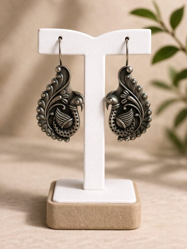 Peacock Heritage German Silver Earrings