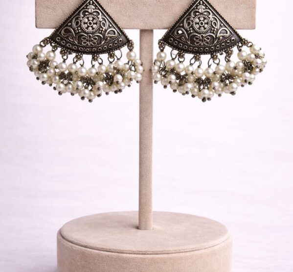 German Silver Pearl Fringe Stud Earrings