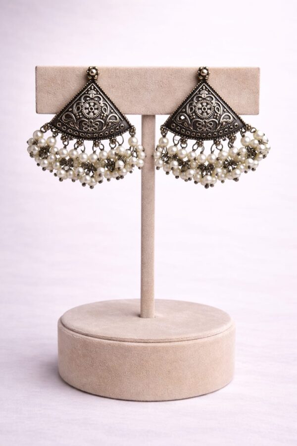 German Silver Pearl Fringe Stud Earrings