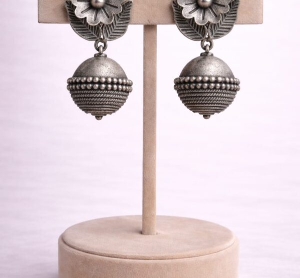 Floral Jhumka German Silver Earrings