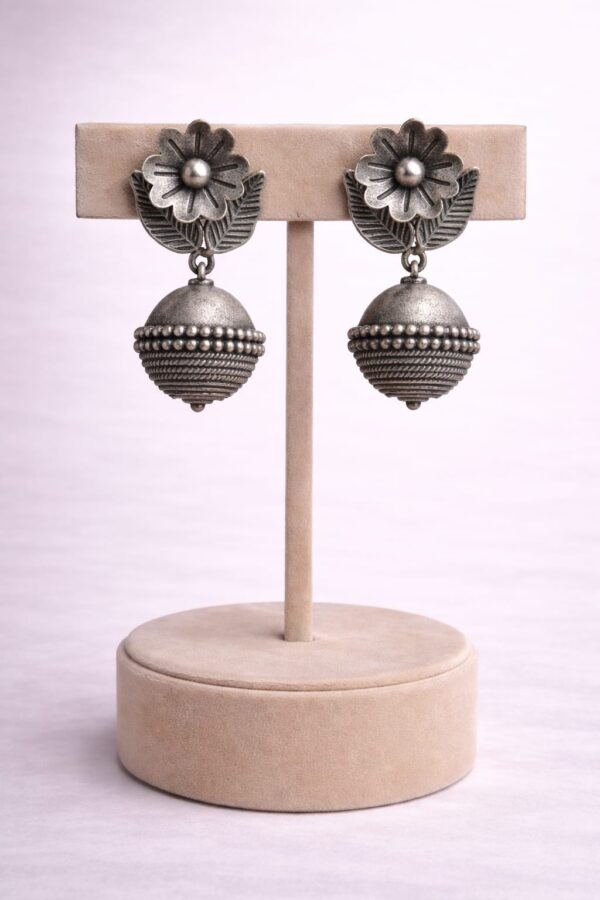Floral Jhumka German Silver  Earrings