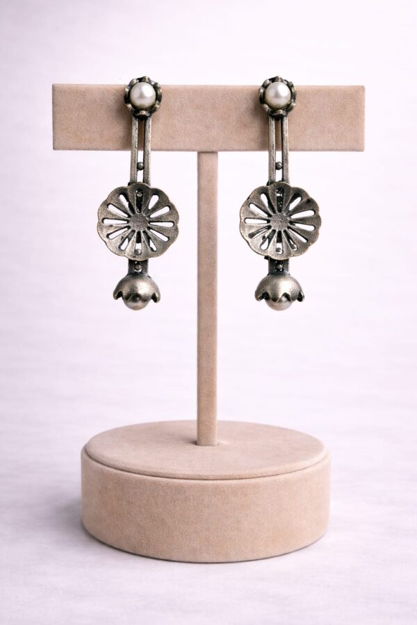 Pearl Bloom German Silver Drop Earrings