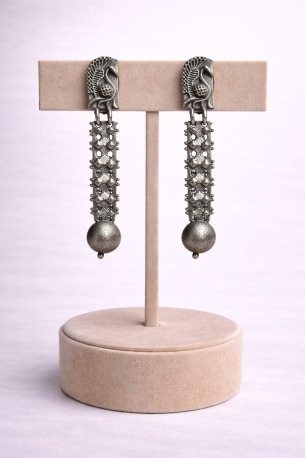 Peacock Trail German Silver Drop Earrings