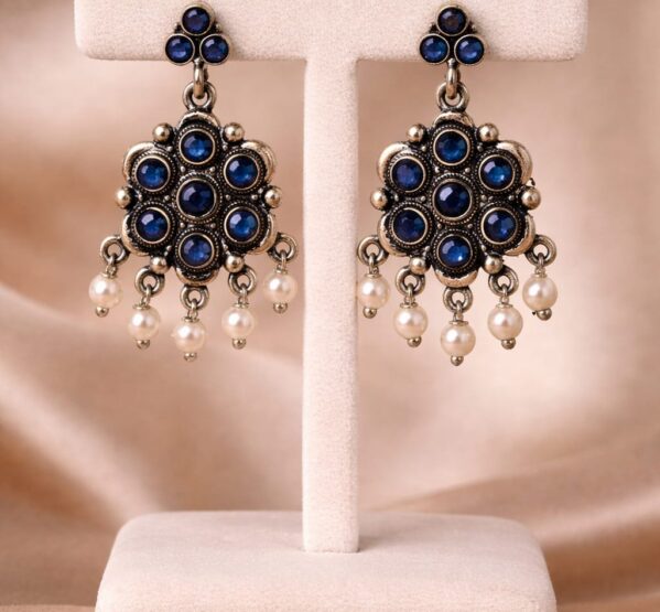 Antique Blue Stone Pearl Drop Earrings