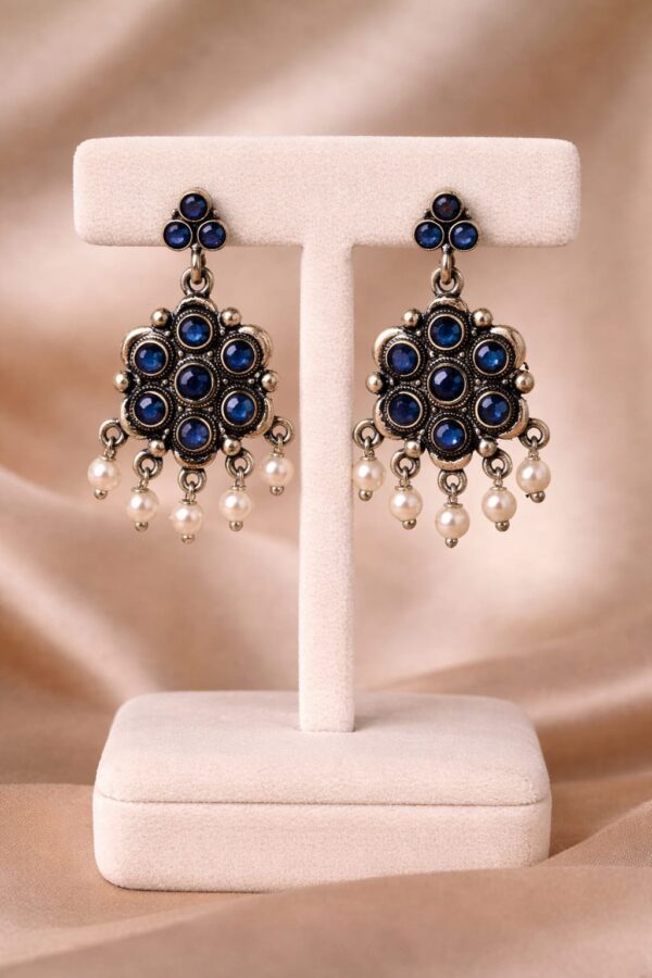 Antique Blue Stone Pearl Drop Earrings