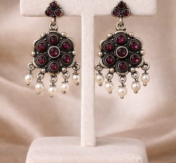 Antique Ruby Pearl Drop Earrings