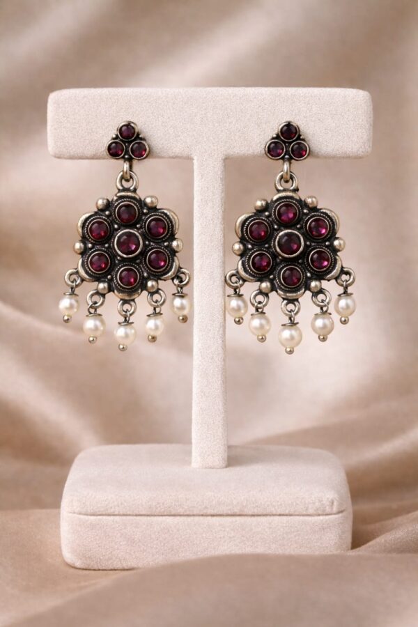 Antique Ruby Pearl Drop Earrings