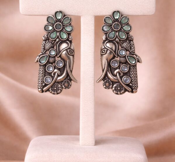 Antique Ganesha Floral Stud Earrings( Light Pink)