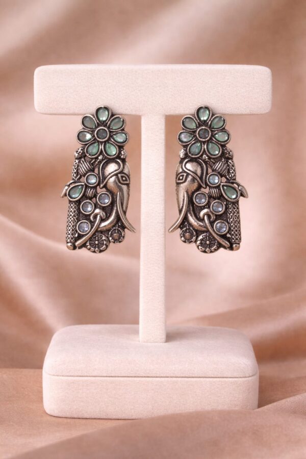Antique Ganesha Floral Stud Earrings( Light Pink)