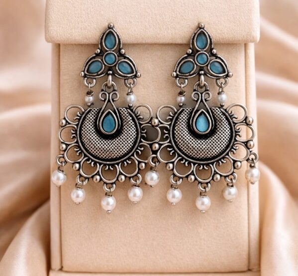 Turquoise Chandbali Oxidised Earrings