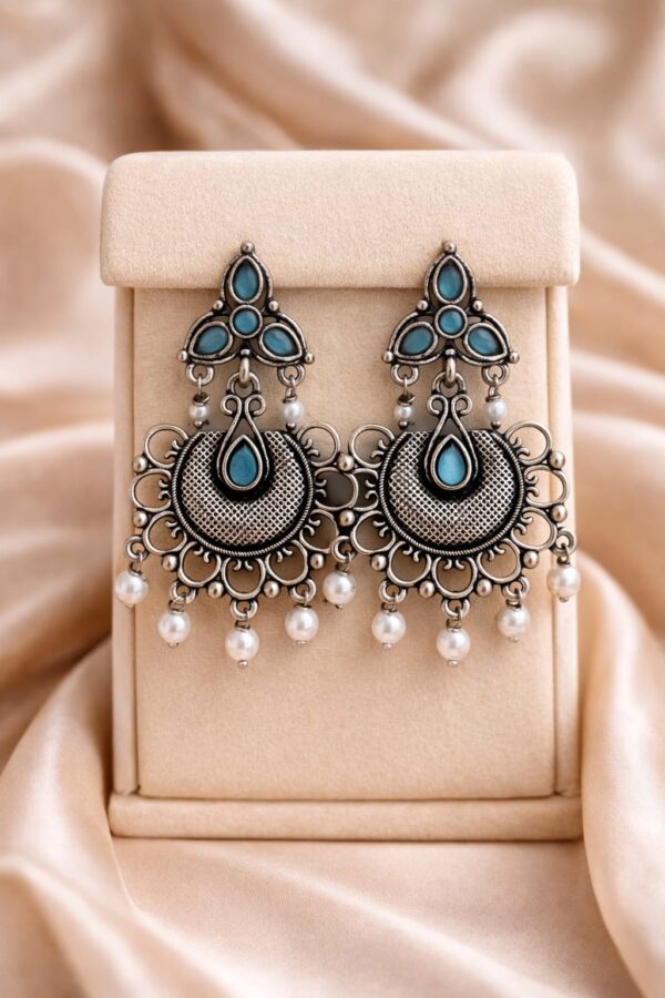 Turquoise Chandbali Oxidised Earrings