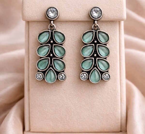 Mint Green Stone Oxidised Drop Earrings