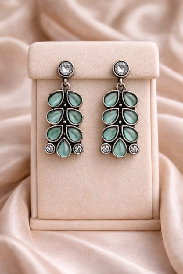 Mint Green Stone Oxidised Drop Earrings