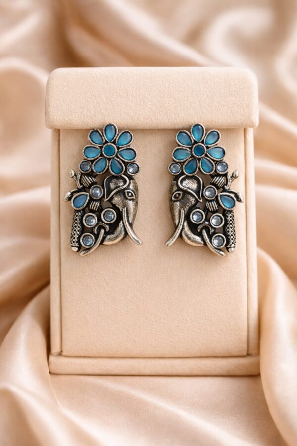 Turquoise Elephant Oxidised Stud Earrings