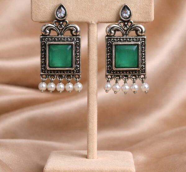 Emerald Square Pearl Drop Earrings