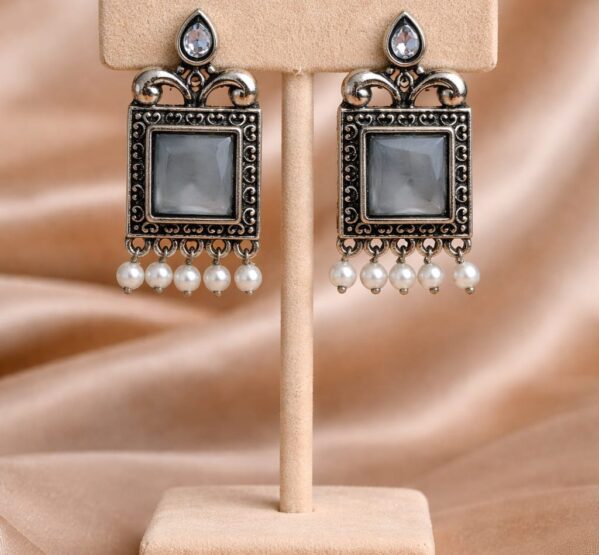 Moonstone Square Pearl Drop Earrings