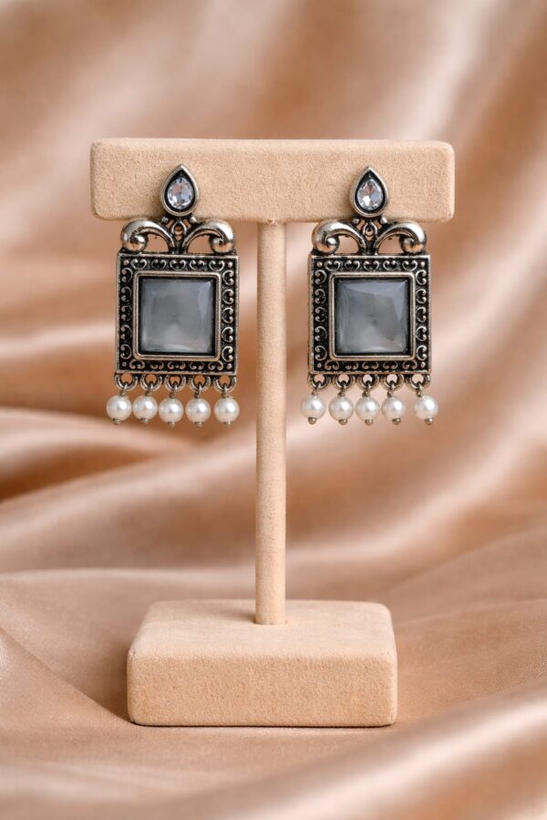 Moonstone Square Pearl Drop Earrings
