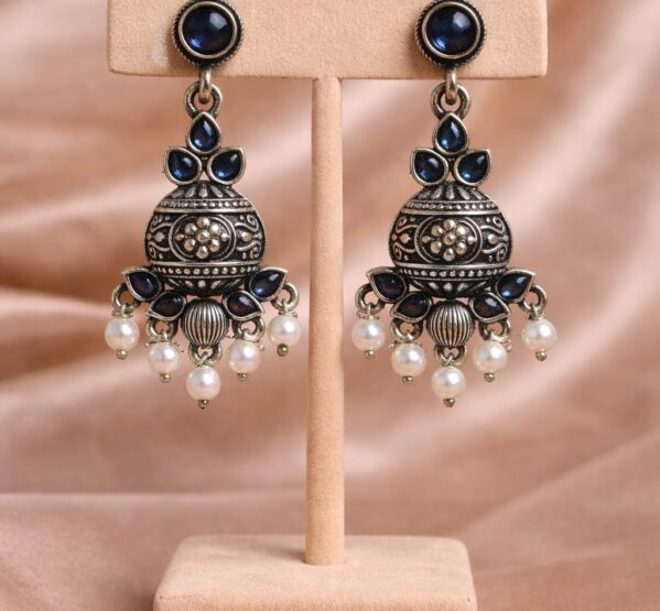 Royal Blue Jhumka Pearl Earrings