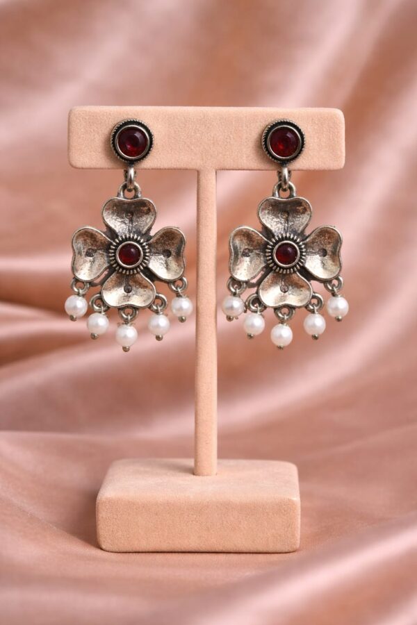 Ruby Floral Pearl Drop Earrings