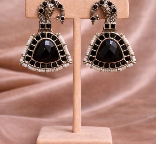 Black Peacock Statement Earrings
