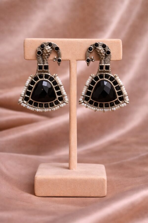 Black Peacock Statement Earrings