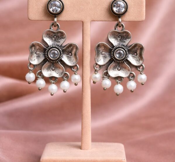 Crystal Floral Pearl Drop Earrings