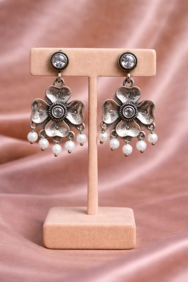 Crystal Floral Pearl Drop Earrings