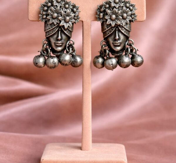 Tribal Face Oxidised Statement Earrings