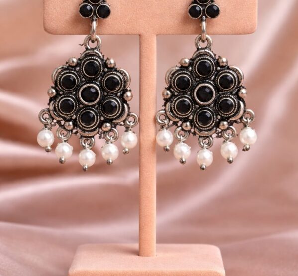 Black Floral Pearl Drop Earrings