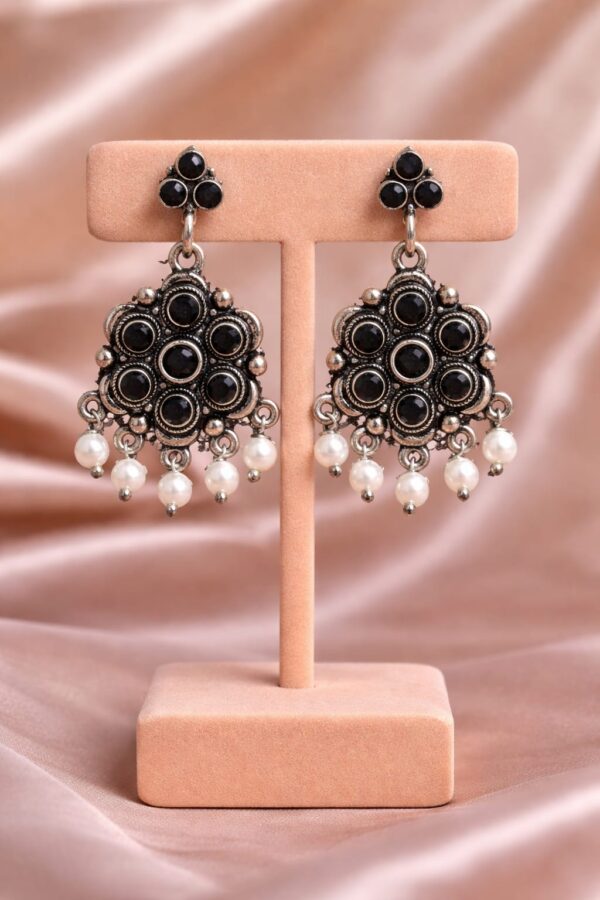 Black Floral Pearl Drop Earrings