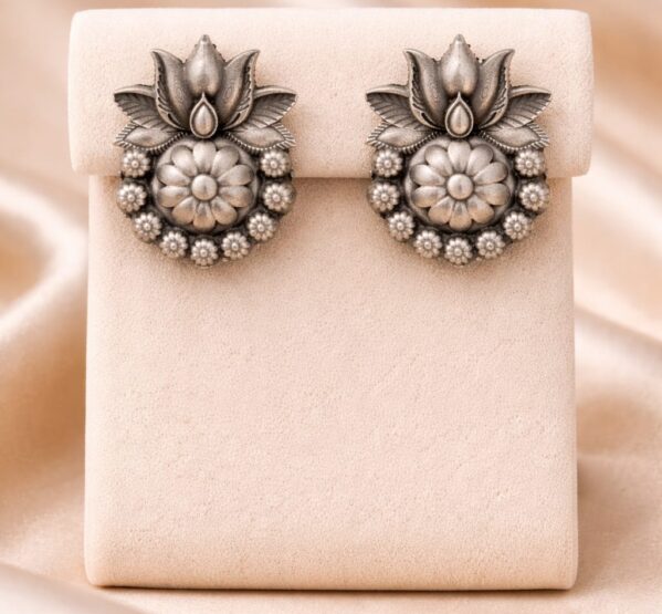 Vintage Lotus Floral Stud Earrings
